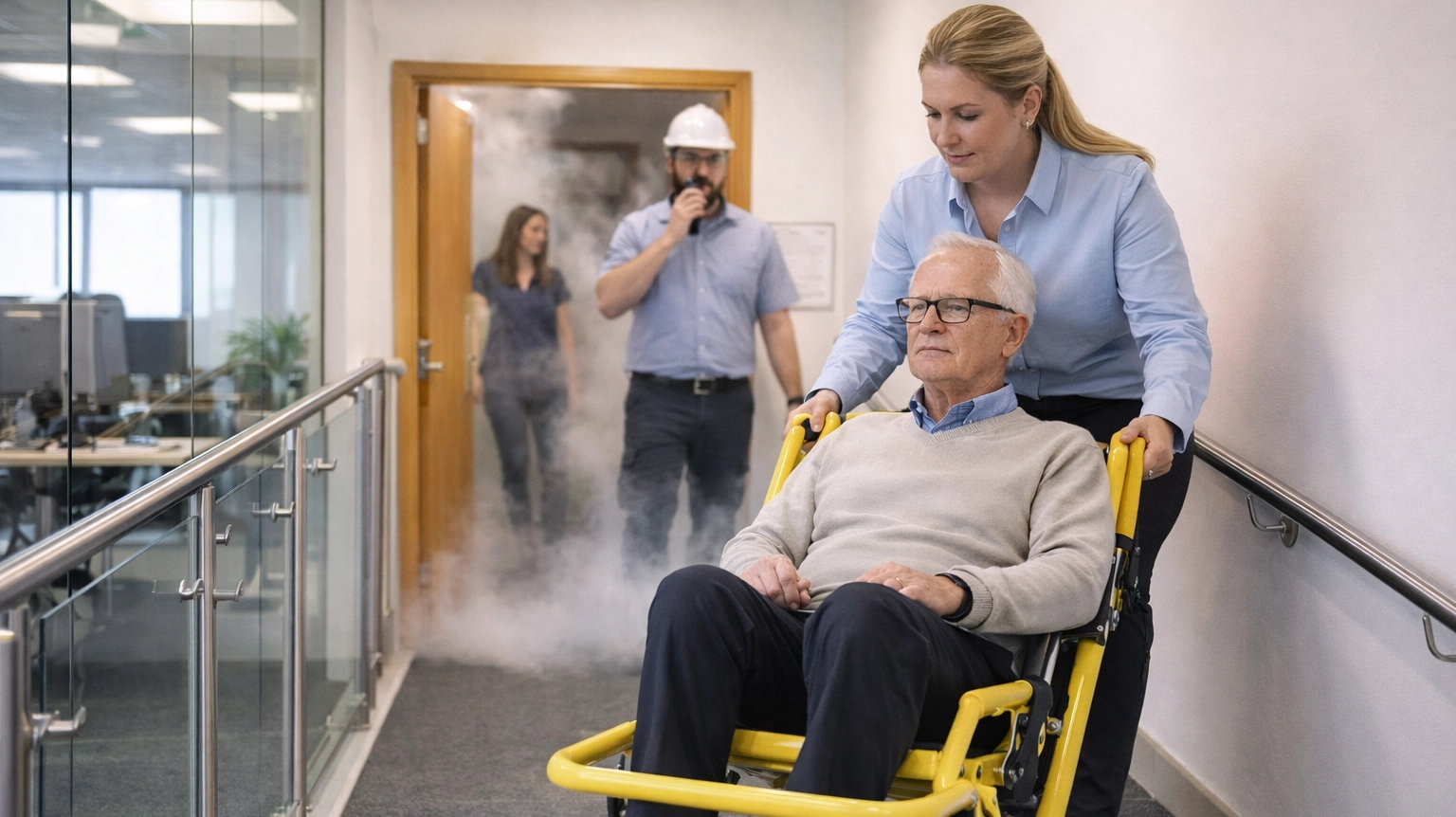 Evacuation Training - person on evacuation chair